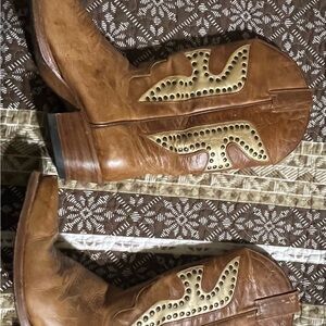 Frye Tan Studded Leather Ankle Boots